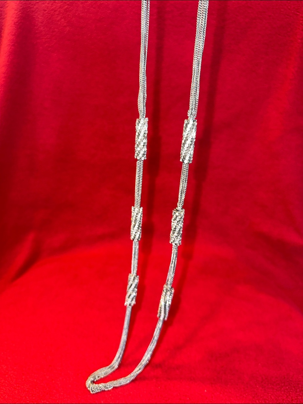 $75 ABS Allen Schwartz Silver Tone Sparkle Crystal Multi Chain Illusion Necklace